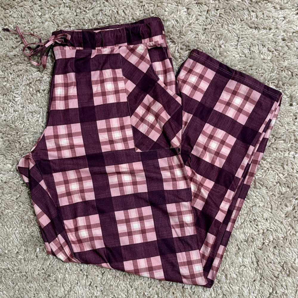 NEW Lucky Brand Pink & Plum Plaid Pajama Pants